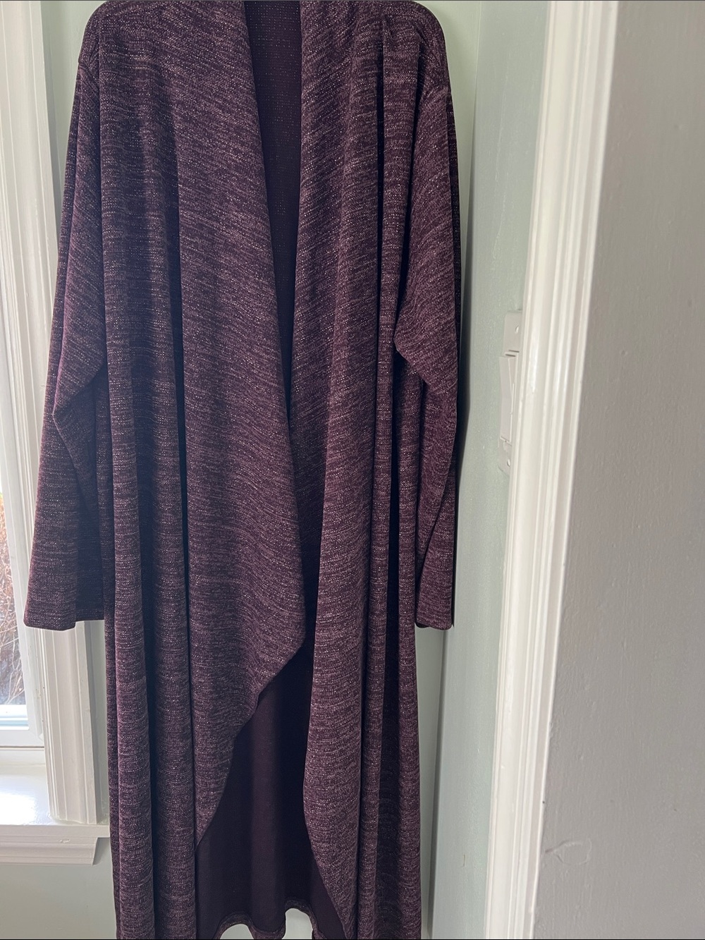 Alia Long Open-Front Cardigan Sweater - Plum Heather